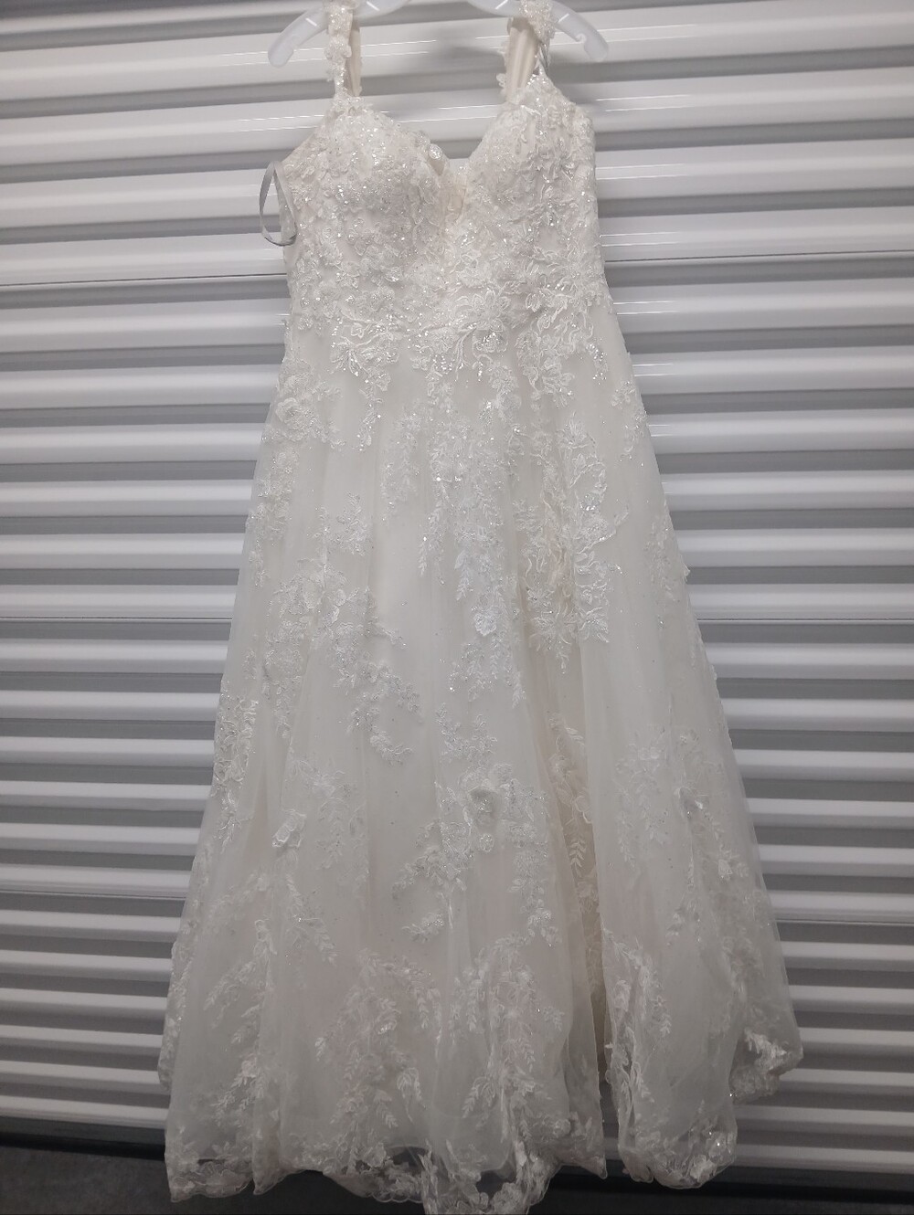 Oleg Cassini Ivory Floral Beaded Lace A-Line Wedding Dress